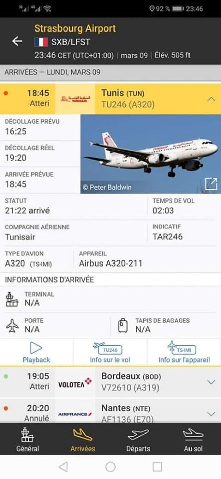 l&#039;avion TUNIS AIR  a dû quitter Strasbourg sans passagers.